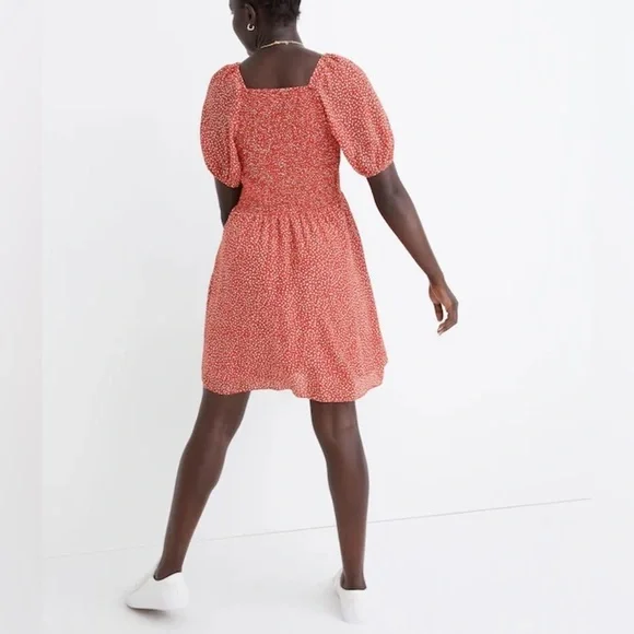 MADEWELL Silk Lucie Puff-Sleeve Smocked Mini Dress in Park Picnic, XXL $158 - Picture 11 of 12